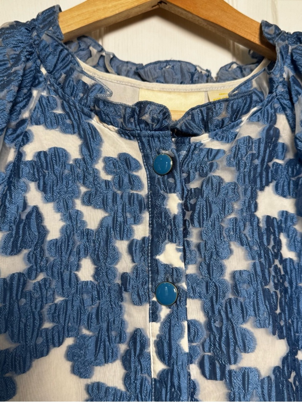 Maeve Anthropologie Blue Textured Tiered Mini Dress Small Puff Sleeve Romantic - Picture 6 of 16